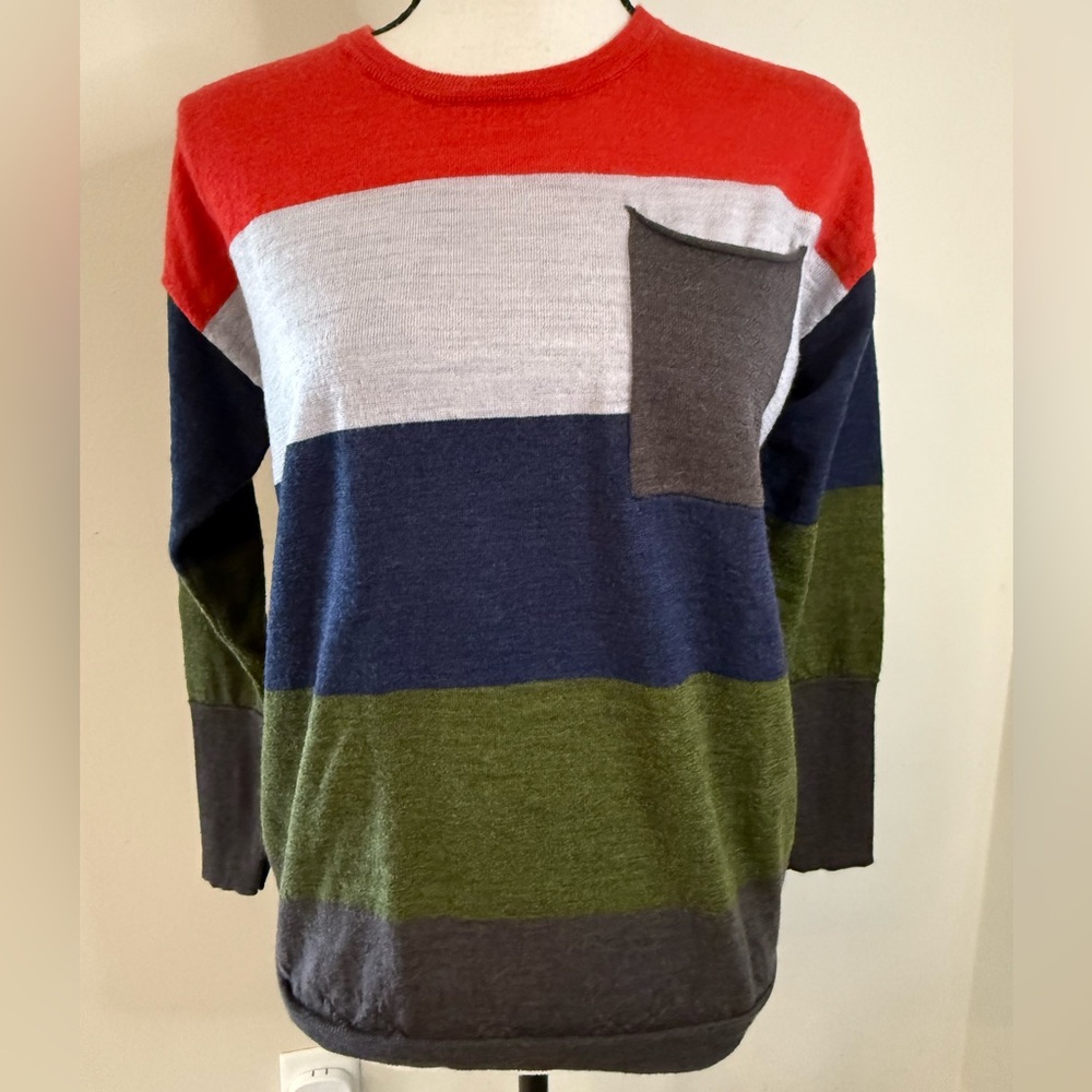 Foil merino wool striped color block crew neck sweater SZ XS